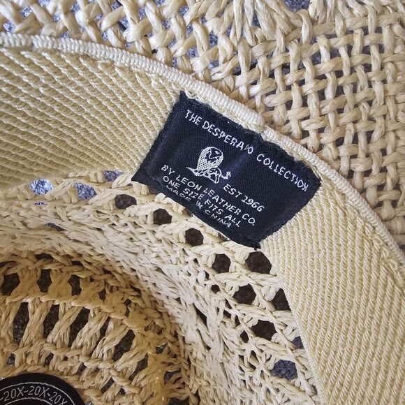 Raffia Straw Cowboy Hat Leon Leather Co Hat Desperado Collection Teal Beaded OS - Picture 7 of 10